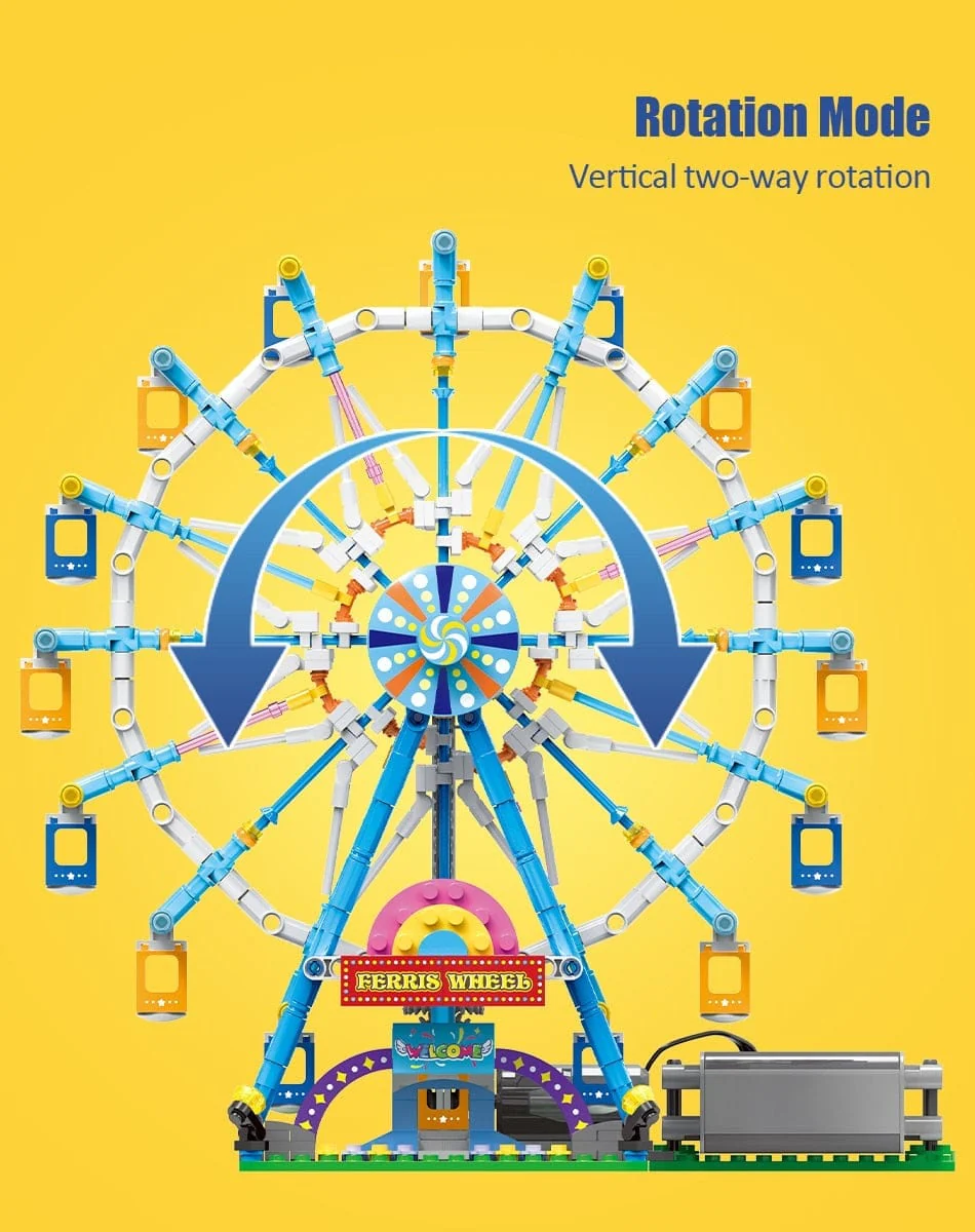 MOC Technical Rotating Ferris Wheel Building Blocks and Electric Bricks - Image 3